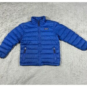 Patagonia Boy's Down Sweater Jacket XS 5/6 Blue Puffer Insulated Flaws